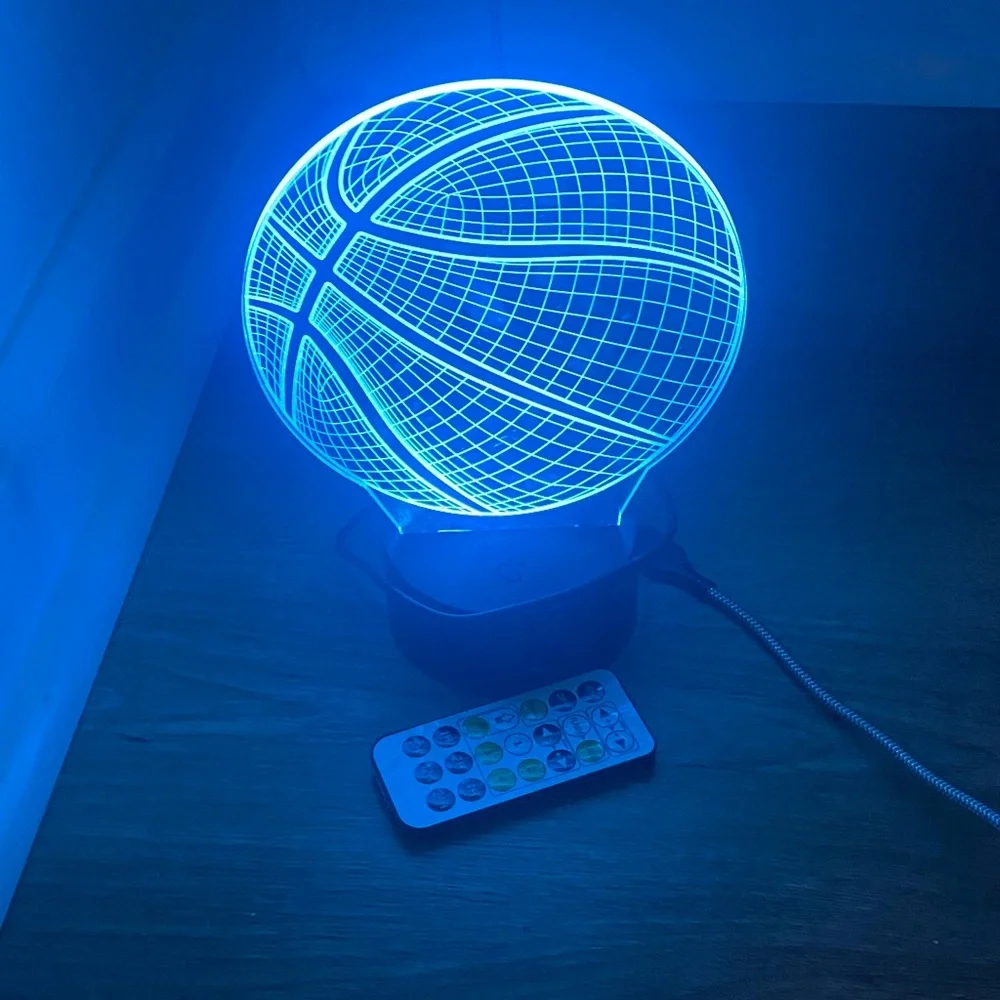 3D Basketball LED Night Light with Remote Control - Blue